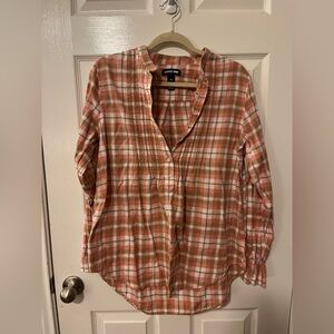LANDS’ END Plaid Long Sleeve Button Down Top